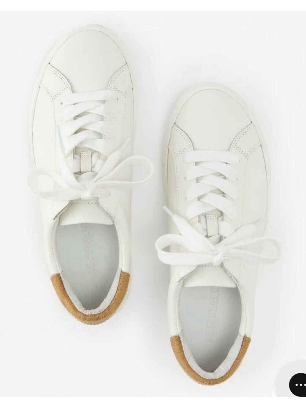 NWOB JMcLaughlin Classic White Leather Lace-Up Sneakers with Tan Heel Accent